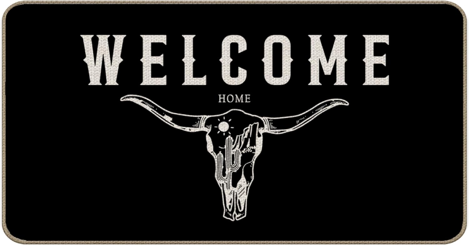Western Bull Skull Welcome Howdy Door Mat 17 x 30,Cow Skull Farmhouse Home Decor Door Mat,Western Gifts for Women,Welcome Doormats for Outdoor Entrance Home Indoor ZH01-DD-182