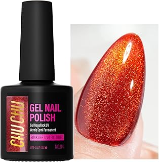 CHUCHU Hema Free Sparkling Orange Cat Eye Gel Polish: Magnetic Holographic Glitter Nail Polish for Women - Long Lasting Salon Quality DIY Home Manicure Beginners Professional