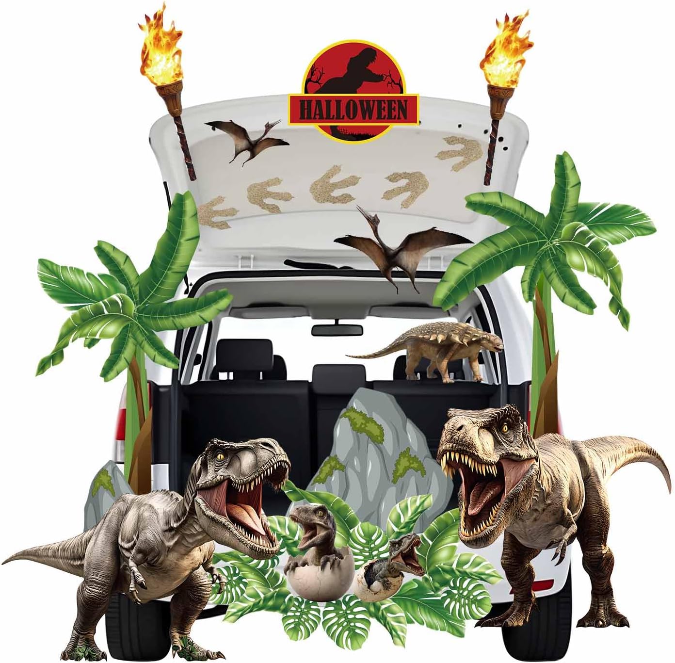 HEIPINIUYE Halloween Dinosaur Trunk or Treat Car Decorations Kit Halloween Trunk or Treat Decorations for SUV Car Garage Door Entryway Archway Jungle Party Decorations