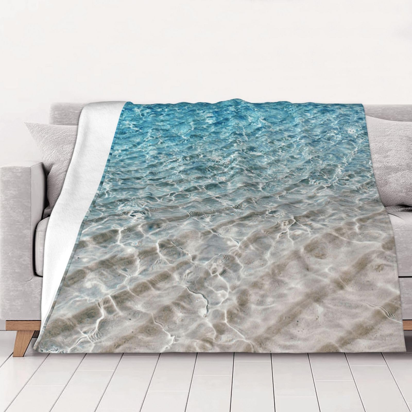 AUBKFELD Clear Sea Water Printed Flannel Blanket 102x76 CM, Soft & Warm Throw Blanket for Sofa/Couch/Bed/Car, Gifts for Audlts Women Men