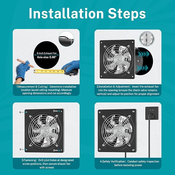 HG Power 6 Inch Exhaust Fan with Switch, Powerful Kitchen Exhaust Fan with Damper, Potable Window Exhaust Fans, Small Fume Extractor Ventilation Fan for Attic, Shop, Smoking Room, Garage