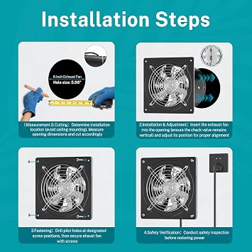 HG Power 6 Inch Exhaust Fan with Switch, Powerful Kitchen Exhaust Fan with Damper, Potable Window Exhaust Fans, Small Fume Extractor Ventilation Fan for Attic, Shop, Smoking Room, Garage