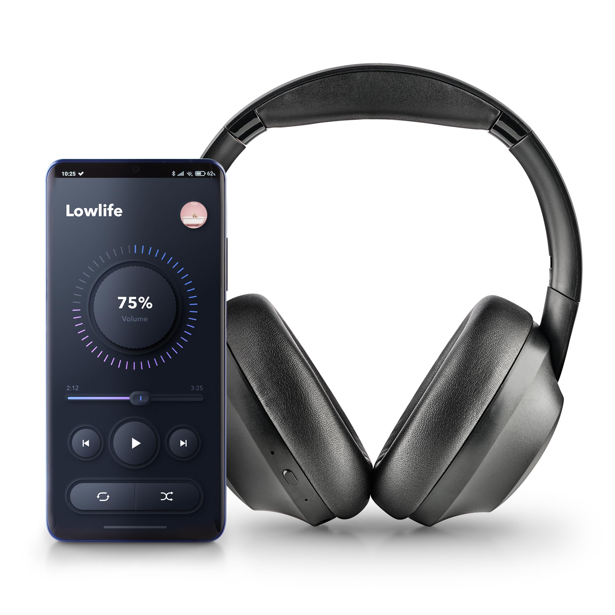 NGS Artica Shake - Cuffie wireless, cuffie compatibili Bluetooth, archetto regolabile, cuffie girevoli, tecnologia di riduzione del rumore ANC, microfono integrato, nero