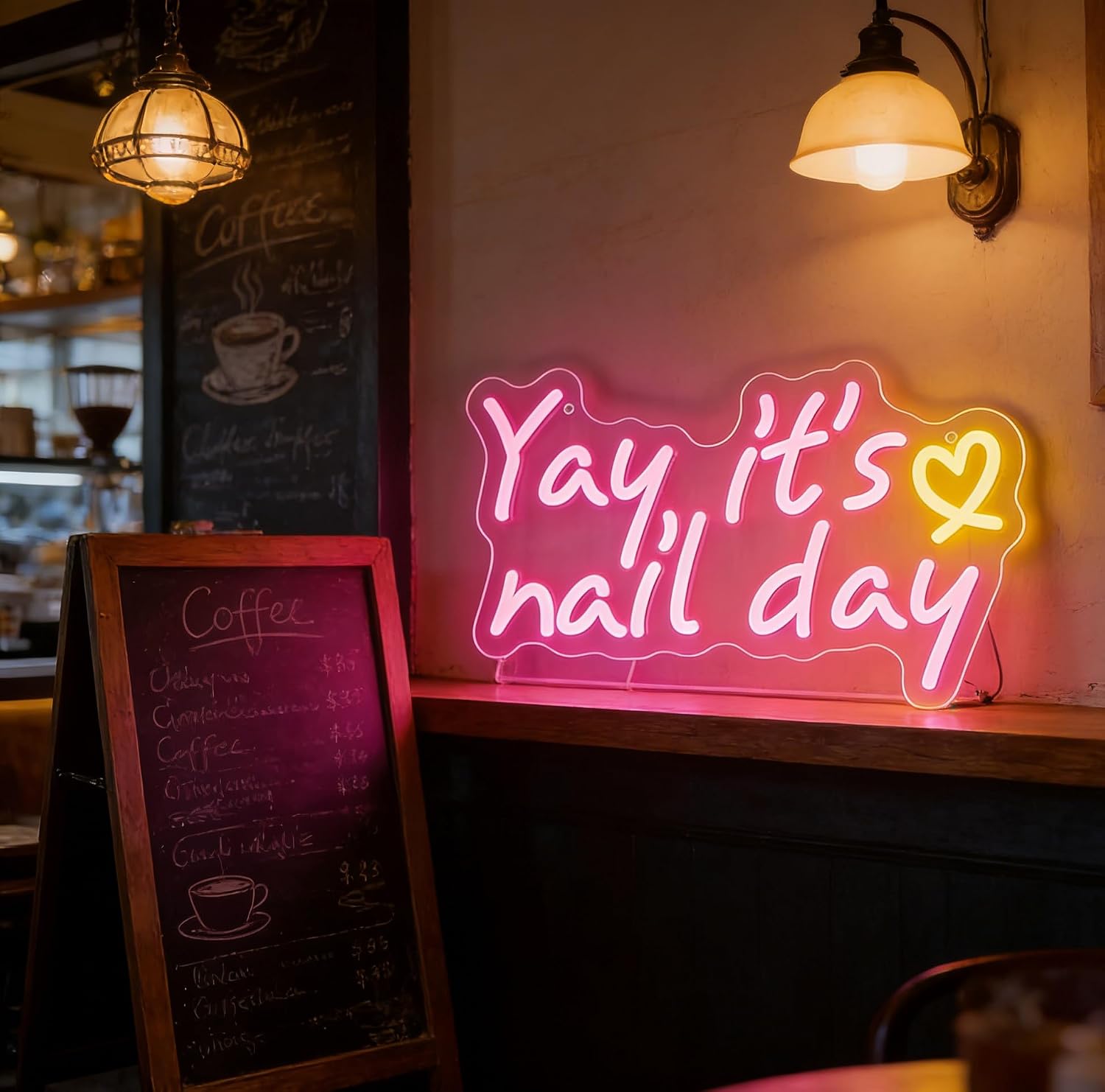 Yay It's Nail Day Neon Sign for Wall Decor Light Up Letters Business Led Sign Birthday Party Gifts Led Decorative Night Signs Girls Dressing Room Decor Photo Prop for Beauty Nair Salons