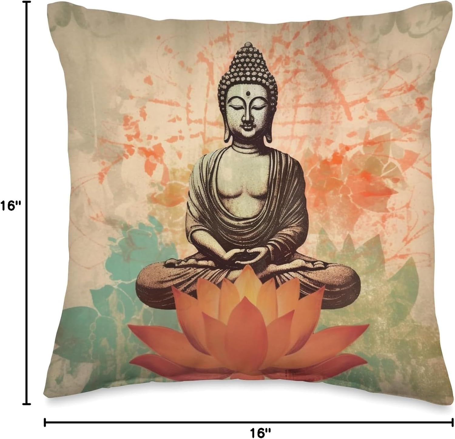 Vintage Zen Meditation Yoga Lotus Flower Buddha Throw Pillow