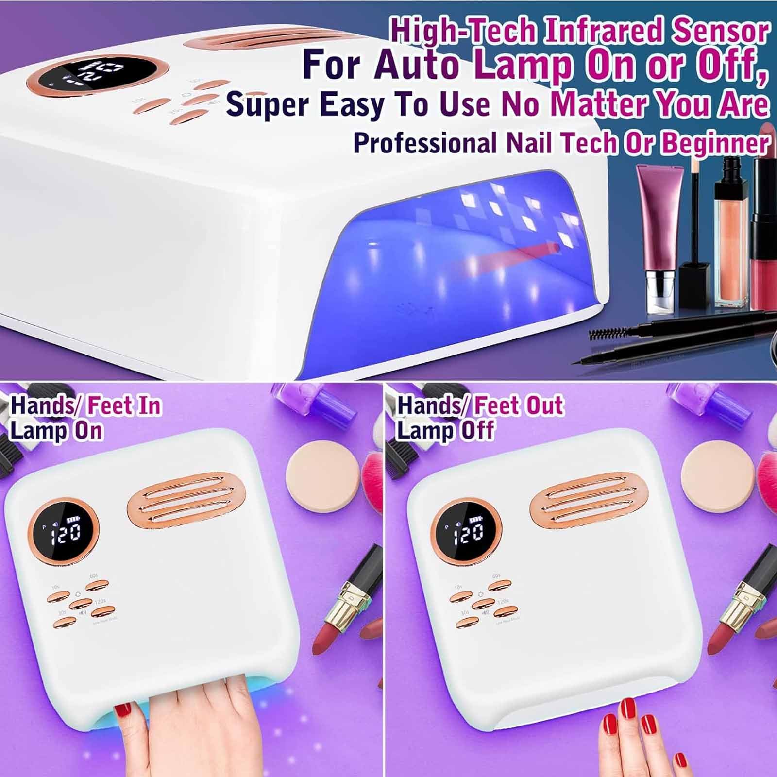Lámpara LED de uñas de 72 W, lámpara LED profesional con 36 fuentes de luz y 4 temporizadores, sensor automático y memoria, secado rápido de esmalte de uñas de gel y cuentas de luz LED (365 nm + 405