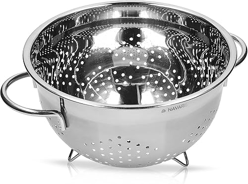 Miniatura 8 de Navaris Colador de acero inoxidable de 4.8L  5 cuartos de galón - Colador de metal con agujeros grandes y asas para pasta, espaguetis, verduras,