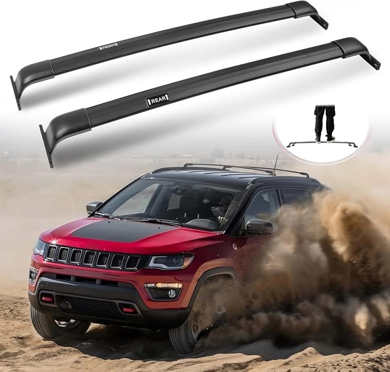 Portaequipajes mejorados de 220 LBS para Jeep Compass 2018-2025, barras cruzadas de aluminio Real para Kayak, Snowboard, tabla de surf, bicicleta, canoa, esquí