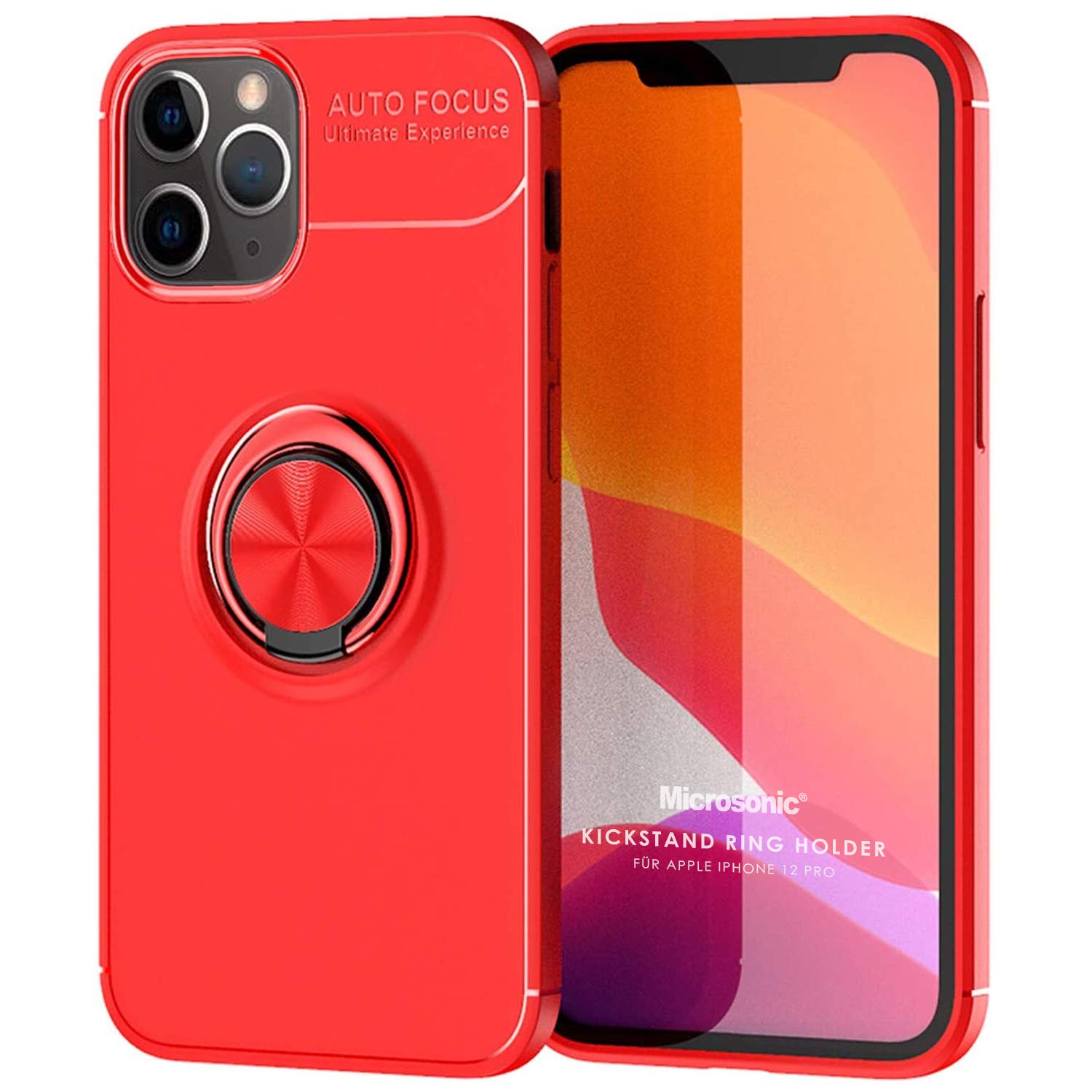 Microsonic Apple iPhone 12 Pro için Kılıf Kickstand Ring Holder Kırmızı [iPhone 12 Pro ile Uyumlu Kılıf - Kırmızı]