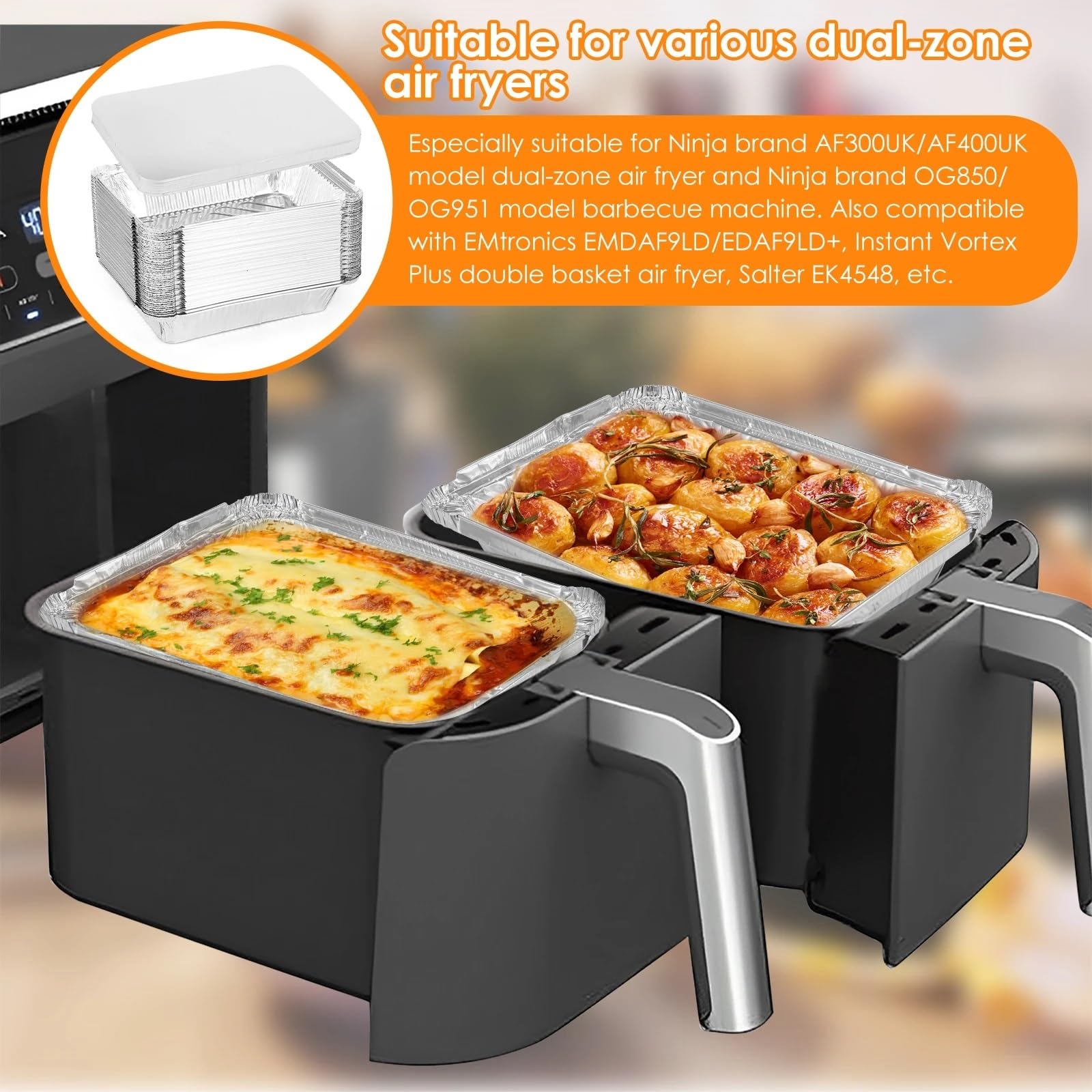 Utensilios de Cocina Desechables 100/50 Piezas de sartenes Papel Aluminio con Tapas, Platos, Bandeja for Hornear, recipientes for freidora, Horno, cocinar for y(100pcs)