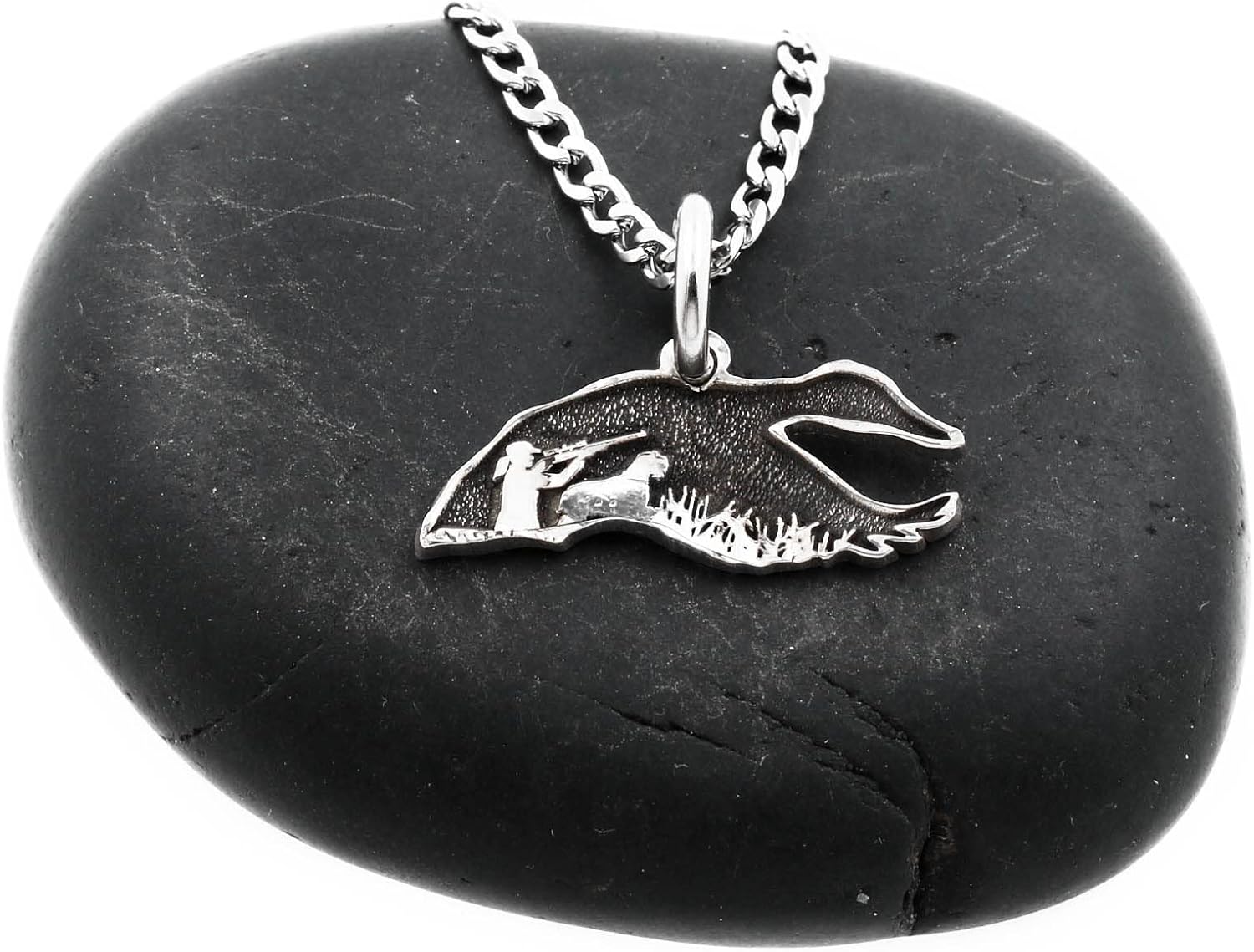 Goose Hunter Necklace, Boy/Girl and Dog Hunting, Artistic Silhouette Cut on Coin, Hunting Jewelry, Gifts for Her, Hand Cut Coin
