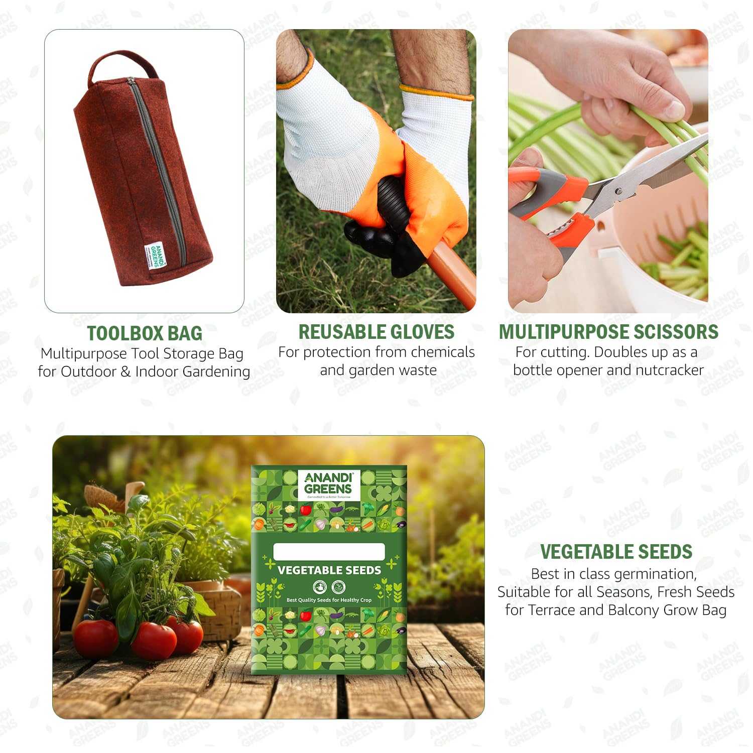 Anandi Green's Metal Agriculture Gardening Tools Kit-10 Pcs (Cultivator, Fork, Trowels, Weeder, Garden Gloves, Pruner Cutter, Scissors, Seeds Packet, Tool packet) | Gardening Tools Set For Home Garden 4