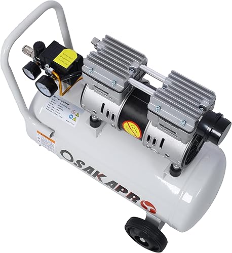 Miniatura 3 de Potente compresor de aire de 8 galones: bomba de aire eléctrica ultrasilenciosa sin aceite de 70 dBA, 115 PSI, portátil con ruedas y mango para el