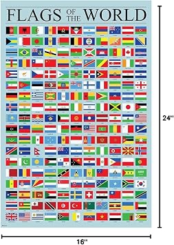 Flags of the World Poster Geography Classroom Decor 2026 International Country Reference Chart Cool Wall Art Print Poster 16x24