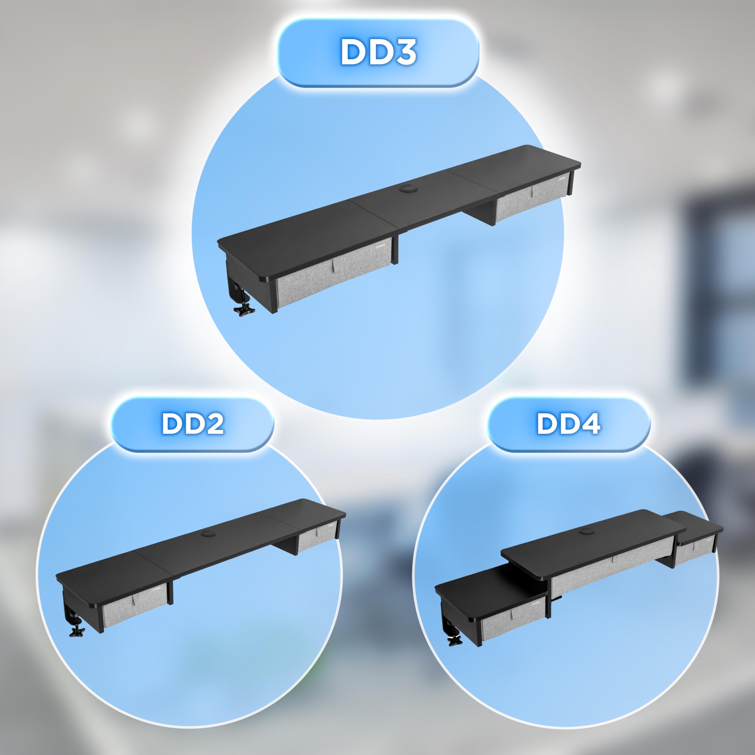 Duronic DD3 BK Accessorio per Scrivania 120 cm Nero con 2 Cassetti | Compatibile con Tutti i Desk Top da 120 cm | Superficie per Sollevare lo Schermo | Professionale Estetico e Organizzato