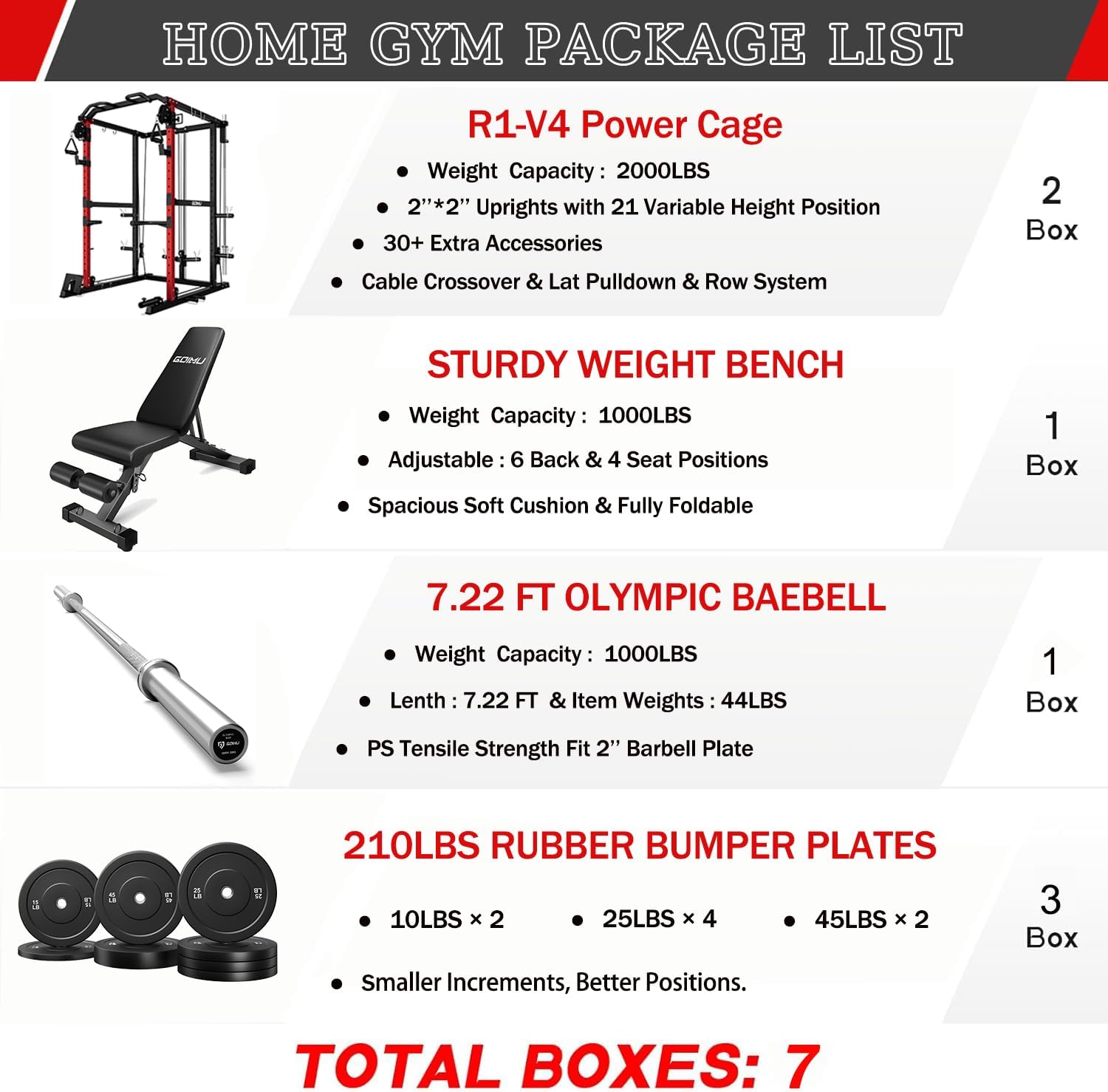 R1-V4 Power Cage Rack, 2000LB Squat Rack with Cable Crossover System, Multi-Function Weight Cage, Home Gym Workout Machine with More Training Attachments