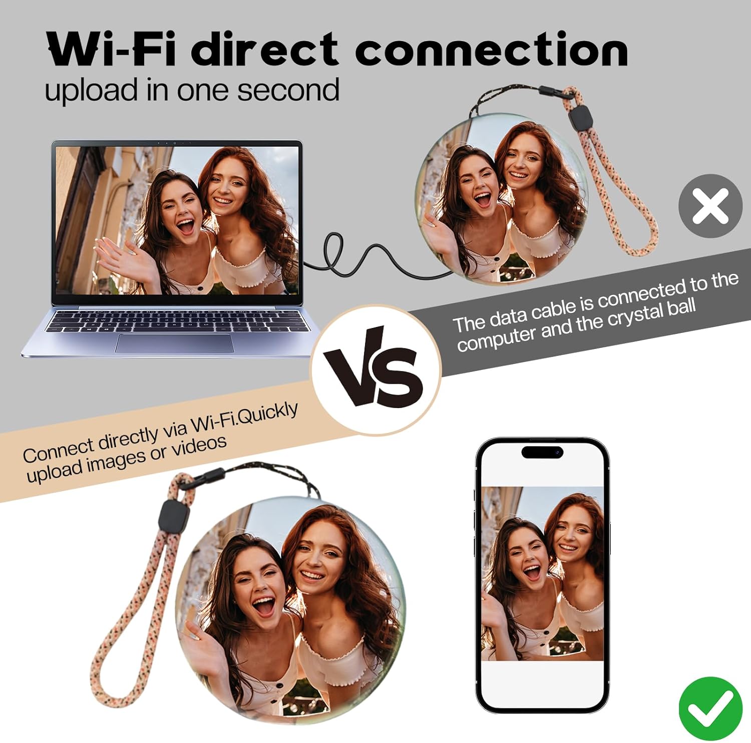 Memory Sphere Lamp Video, Memory Orb, Rechargeable Crystal Ball Video Player, Personalized Uploadable Videos & Photos, DIY Gift for Anniversary, Birthday, Wedding (White)