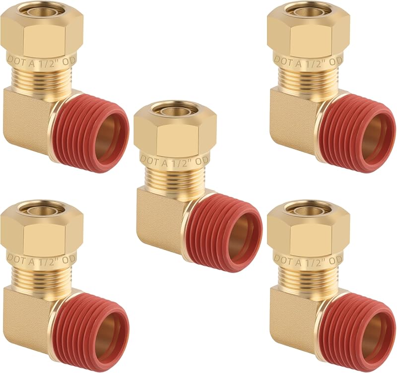 Conector cotovelo de latão HASAOMOI para tubo de ar 1,27 cm x rosca 1/2 NPT – Kit com 5 unidades