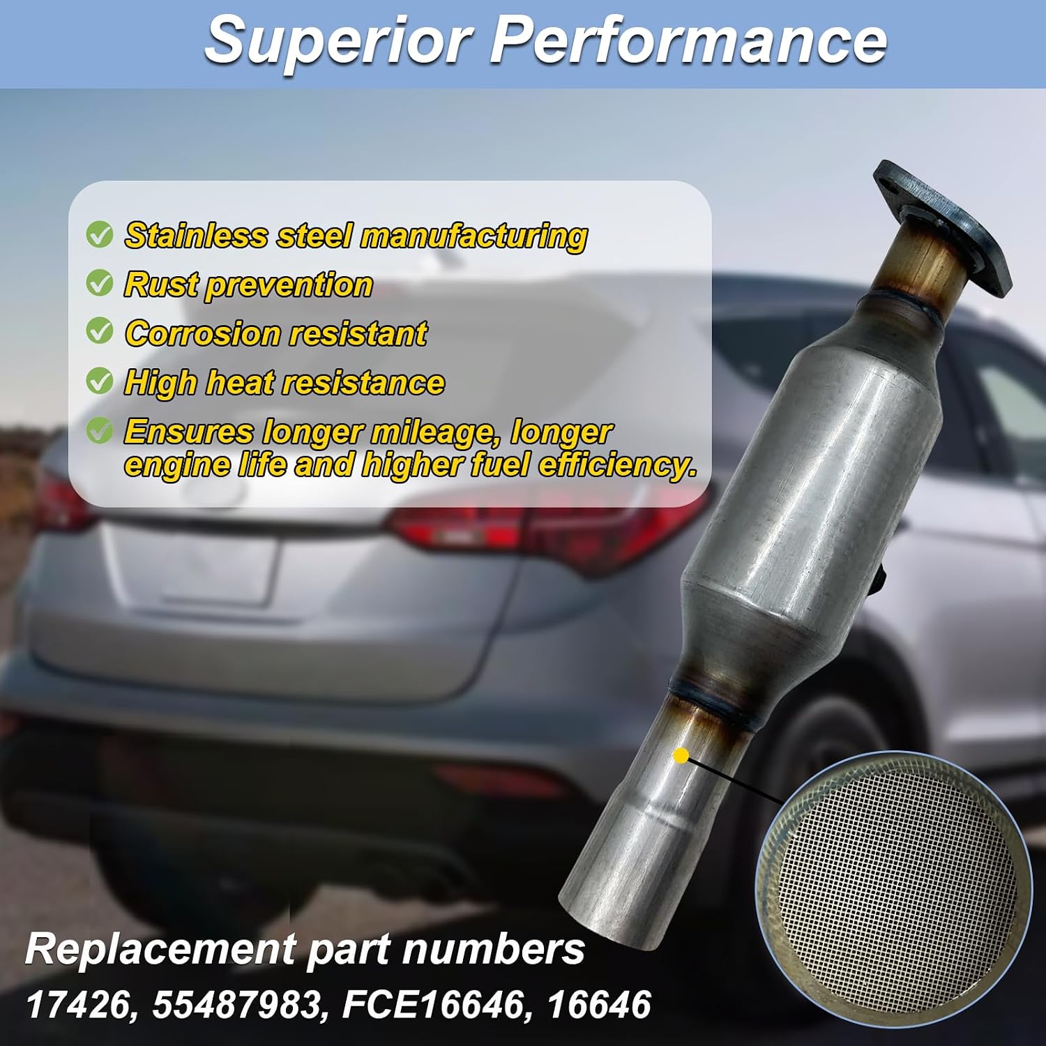 Upgraded 17426 55487983 Catalytic Converter Fit for Hy-undai Santa FE 2013-2016 Tucson 2014-2016 Elantra/Elantra GT 2014-2017 for K-ia Rondo 2014-2015 Soul 2014-2016 2.0L L4,Direct-Fit (EPA Compliant)