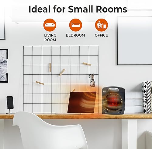 Miniatura 3 de Comfort Zone Calentador de espacio interior, portátil, forzado por ventilador, eléctrico, termostato ajustable, sensor de sobrecalentamiento,