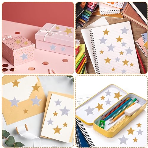 Miniatura 4 de Ouligay 200 calcomanías de espuma de estrella dorada para manualidades, calcomanías de estrella con purpurina, calcomanías de espuma brillante