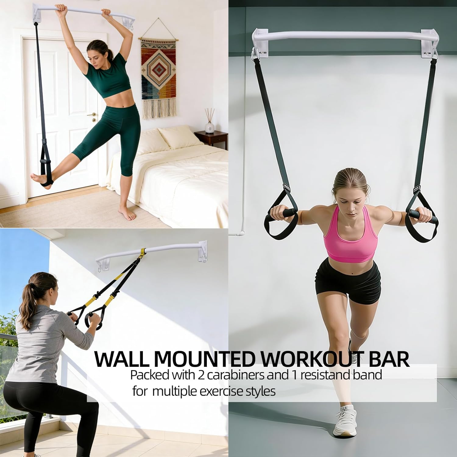 Wall Mounted Pull Up Bar Doorway, Heavy Duty Strength Training Pull-Up & Chin Up Bars for Doorframe, Support Beam or Joist Mount Thick Metal Sturdy Construction Support 500 lbs