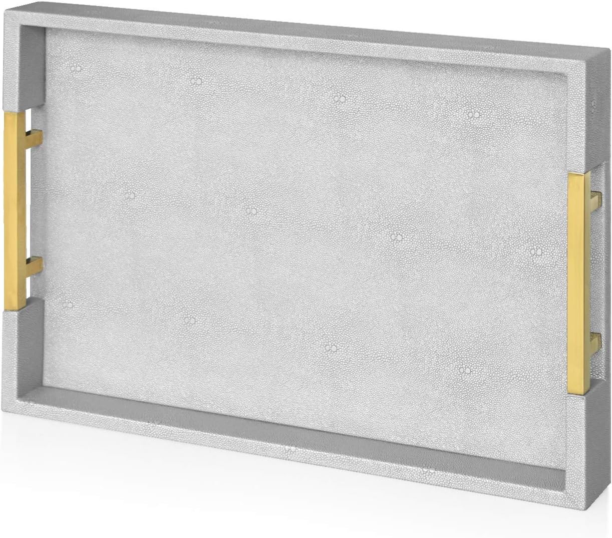 Modern Elegant Coffee Table, 45.7 x 30.5 cm, Rectangular, Grey, Glossy, Serving Tray with Gold Polished Metal Handles, Redefined for All Occasions