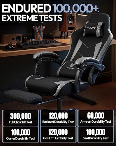 Miniatura 7 de Silla de juegos con reposapiés, silla ergonómica de malla de cuero de 330 libras, soporte lumbar de masaje, altura ajustable y almohada para