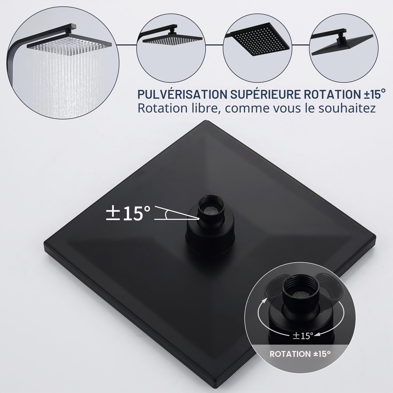 HOMELODY Colonne de Douche Noir Sans Mitigeur Pluie Mélangeur Acier Inoxydable Ensemble de Douche Salle de Bain Angulaire Ajustable Colonne Douche Sans Robinetterie avec Pommeau de Douche