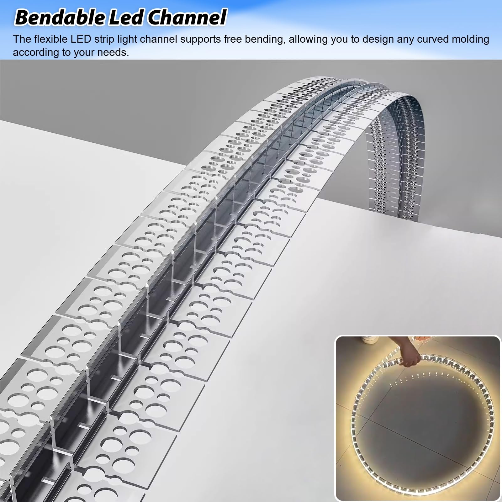 Profili per Strisce LED Profilo Diffusore a LED per Illuminazione Indiretta a Soffitto, Profilo in Alluminio Flessibile per Strisce LED, Canale Diffusore a LED da Incasso(87ft(26.5m))