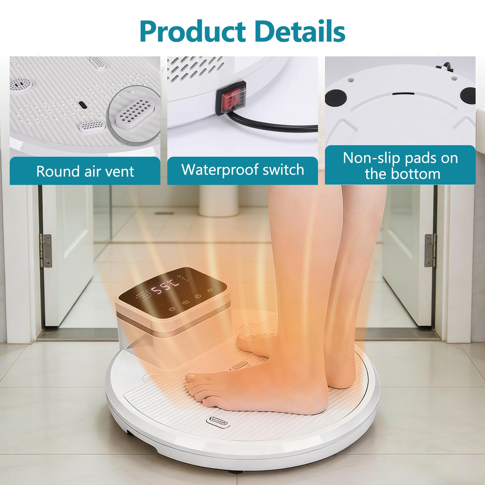 Sèche-corps complet 2500 W, séchoir pour le corps après la douche avec 4 vitesses de réglage de l'air froid/chaud, machine de séchage à panneau tactile pour pieds avec préchauffage et arrêt