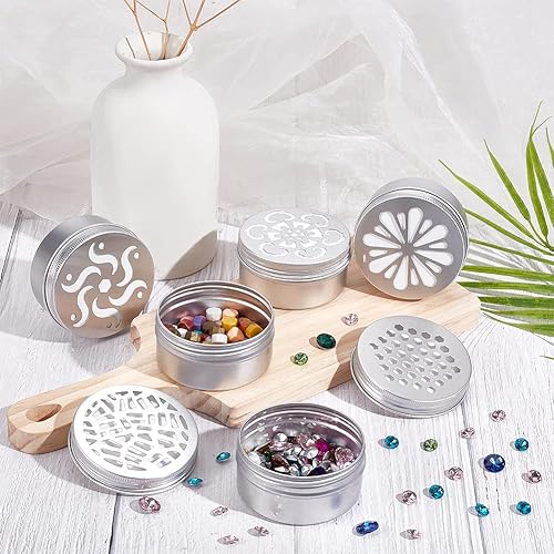 Miniatura 6 de BENECREAT Paquete de 15 latas de aluminio de 2.8 onzas con tapa hueca, 5 estilos de tapa de rosca recargable, tarros redondos de muestra para