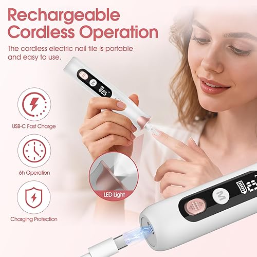 Miniatura 5 de Kit profesional de manicura y pedicura, lima de uñas eléctrica de 10 velocidades para el cuidado de las manos y los pies, pulidor de uñas