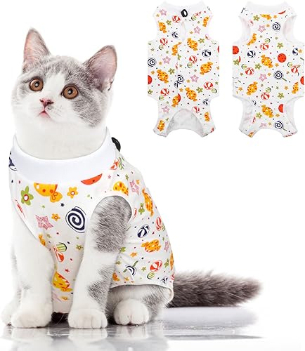 SUNFURA Traje de recuperación para gatos, body quirúrgico completo para protector de heridas abdominales, antilamidas después de la cirugía,