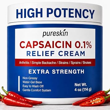 PURESKIN Capsaicin Cream Extra Strength 0.1% Capsaicin Neuropathy Cream for Nerve, Arthritis, Joint & Muscle Discomfort, Lightweight Formula, 4 oz