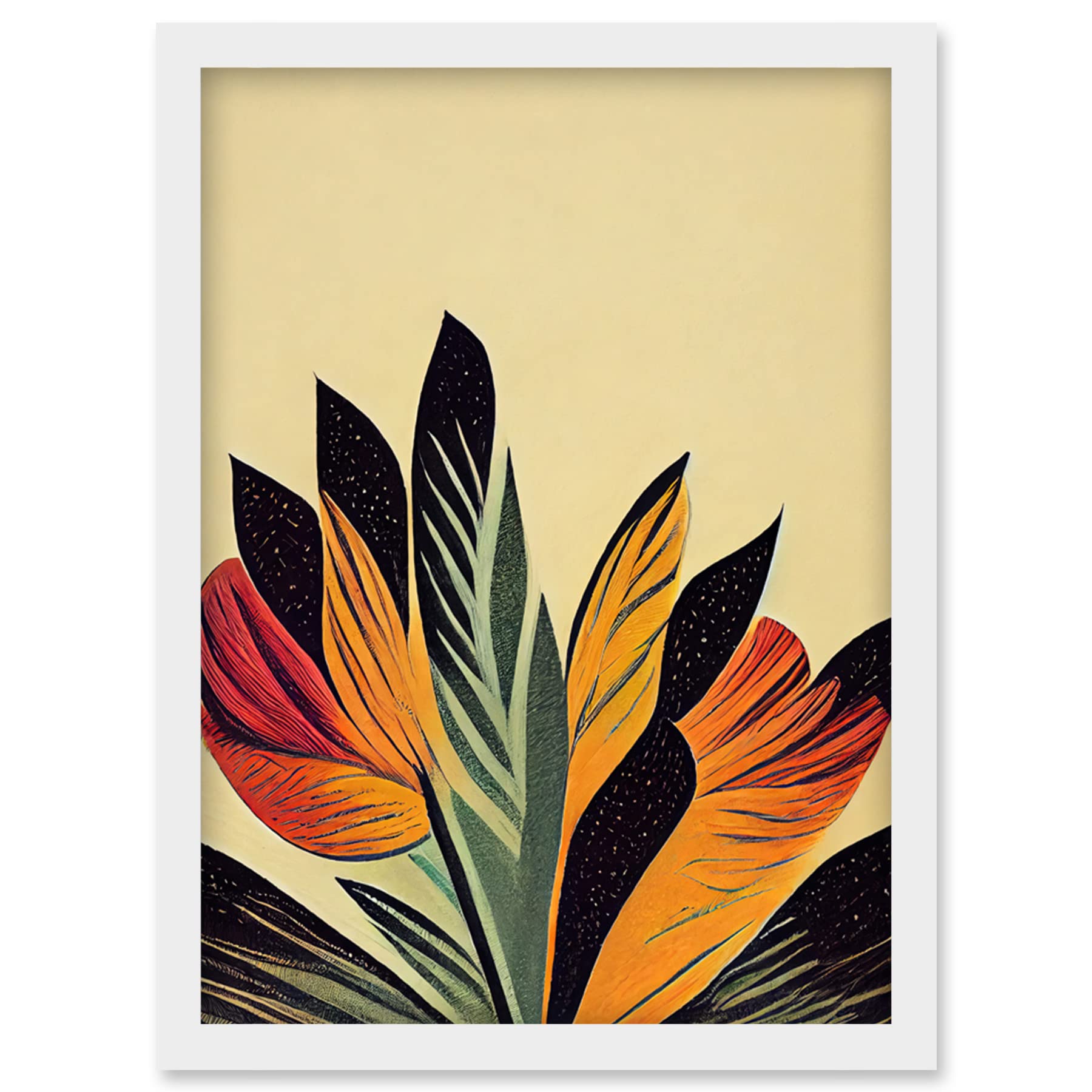 Wee Blue Coo Abstract Retro Art Nouveau Flowers in Bloom Black Gold Artwork Framed Wall Art Print A4