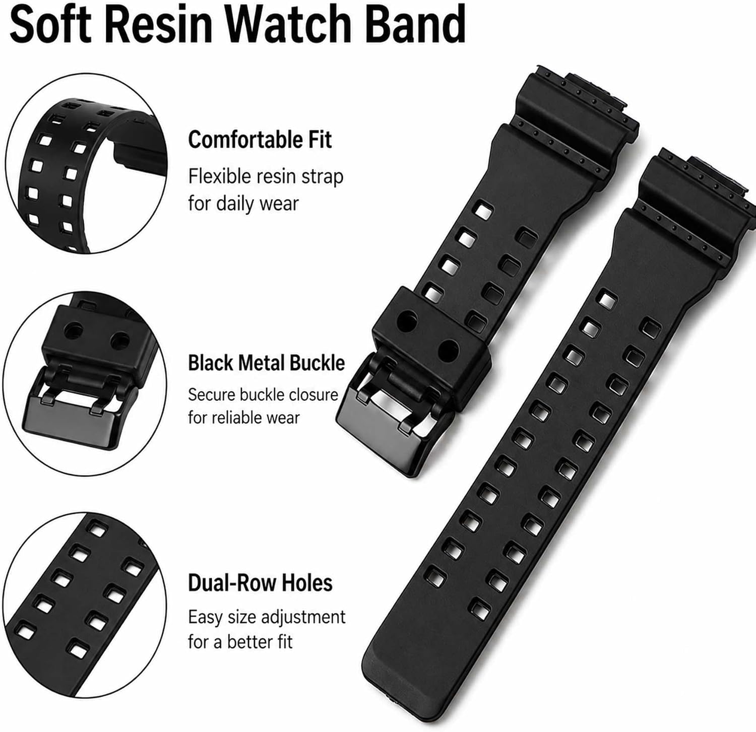 Natural Resin Strap Compatible with Casio GD120/GA-100/GA-110/GA-100C Men's 16mm Watch Band Replacement