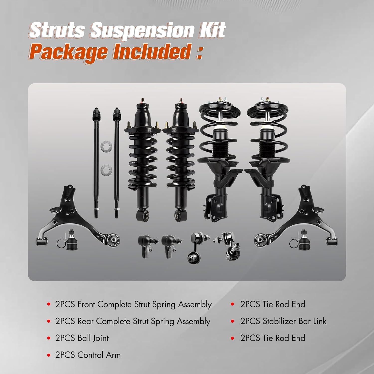 Struts Shock suspension kit for 2001 2002 for Honda Civic Front and Rear Complete Strut Spring Assembly Ball Joint Control Arm Tie Rod End Stabilizer Bar Link 14 Pcs, 171340L 171340R