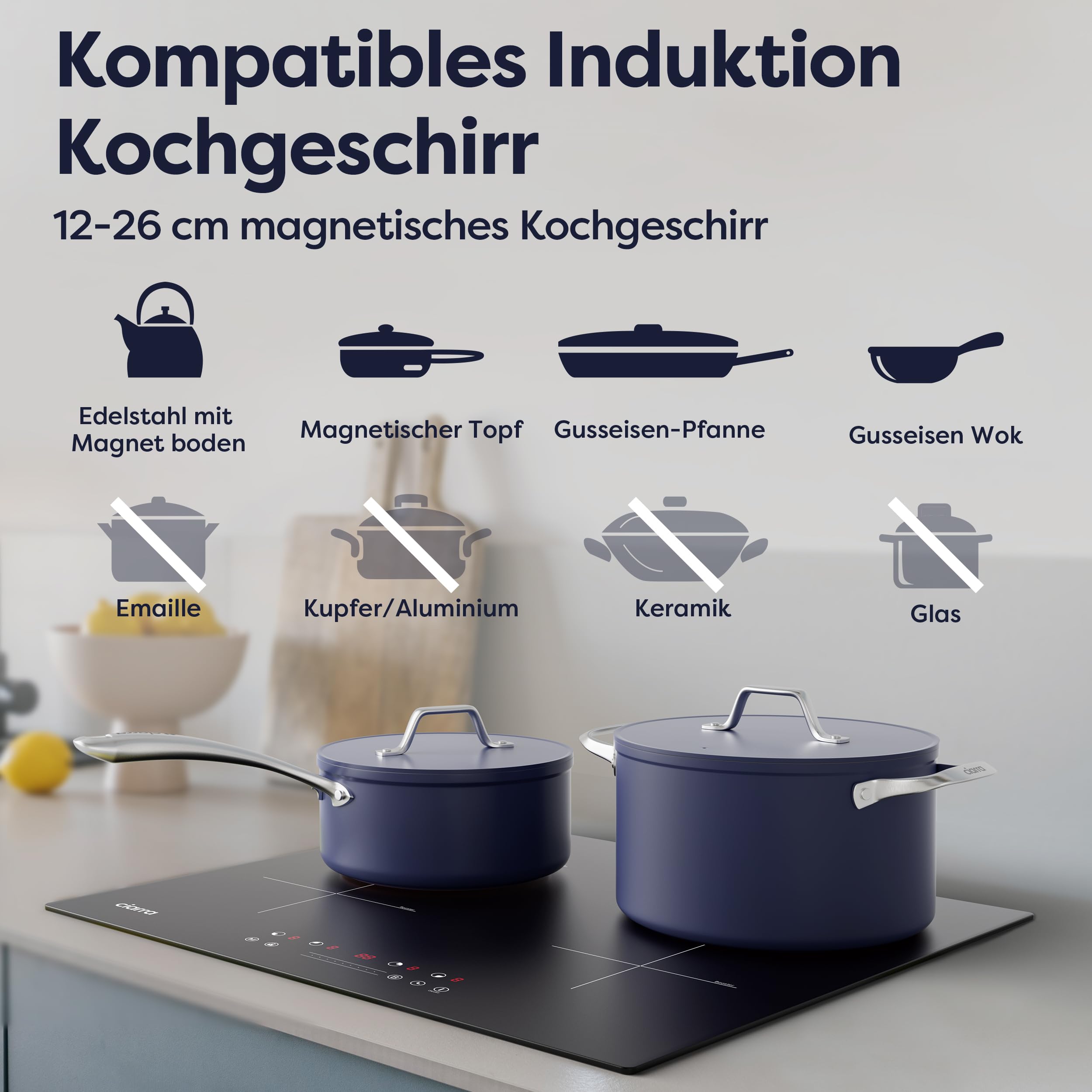 CIARRA CBBIH4B 4 Zonen Einbau Induktionskochfeld 60cm 7200W mit PowerBoost