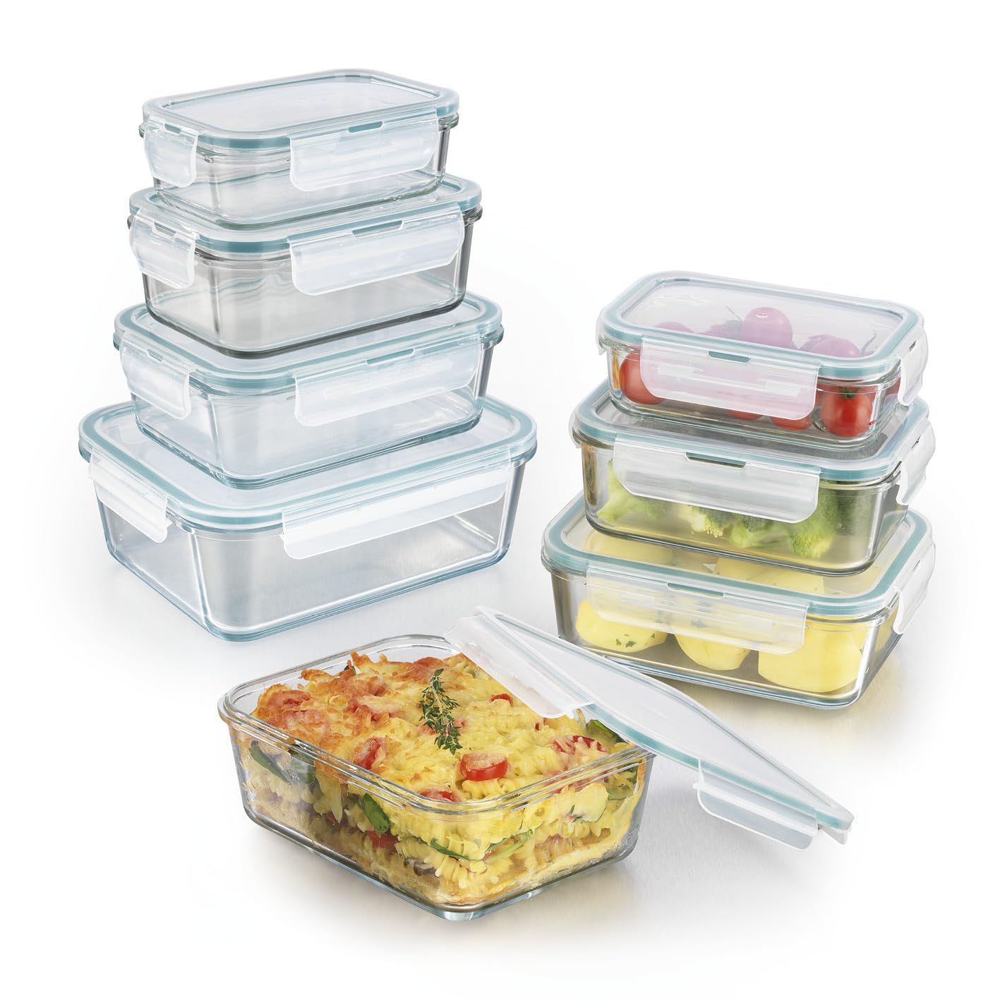 DURA LIVING Set 12 Contenitori In Vetro Borosilicato - 6 Vaschette Da 2 Tazze Con Coperchi Ermetici BPA Free, Adatti A Microonde, Forno, Congelatore E Lavastoviglie
