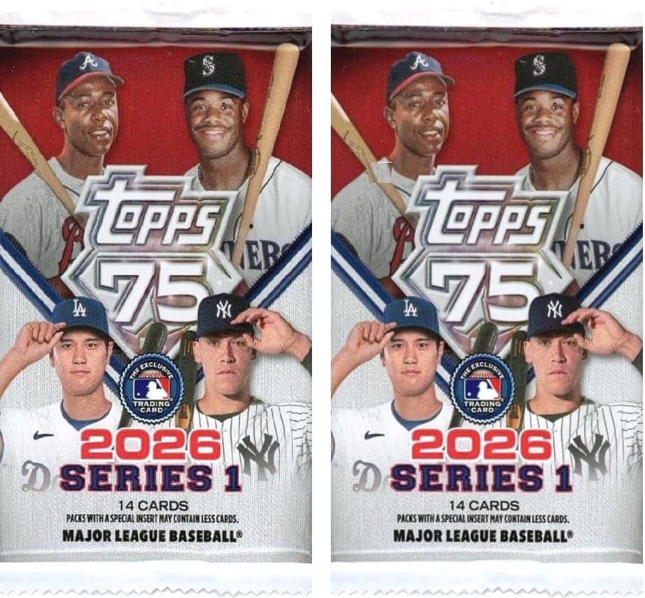 2PACK - 2026 Topps Series 1 Baseball Exclusive Factory Sealed MEGA Foil Pack with (14) Mint Cards! Celebrate Topps 75th Anniversary!