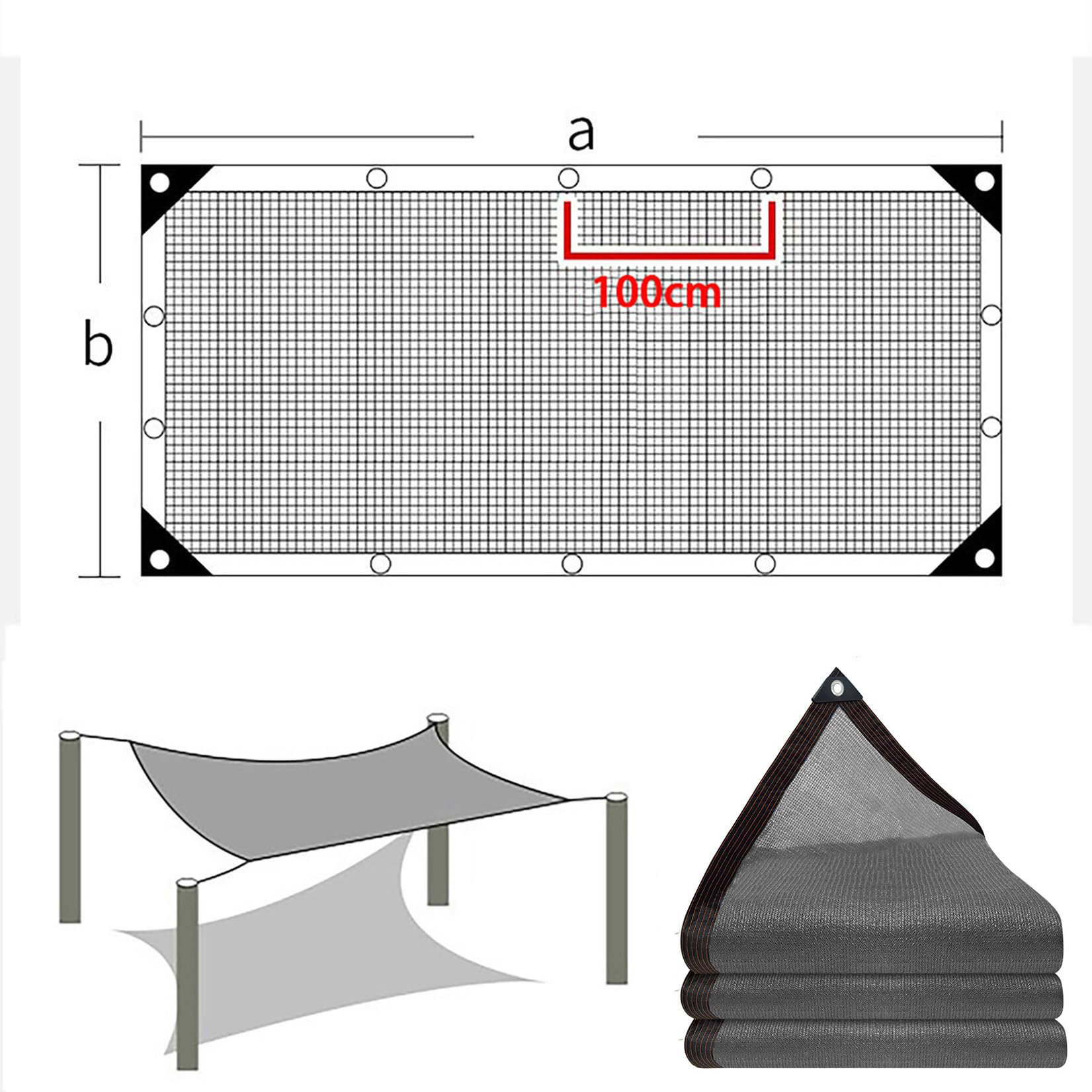 4x8m Filet D'Ombrage Gris Voile d'ombrages Rectangulaire,PEHD Tissu | D'ombrage avec Oeillets,Protection solaire/Respirable/Coupe-Ventpour La Couverture Pour Serre,Terrasse,Plantes,Jardin