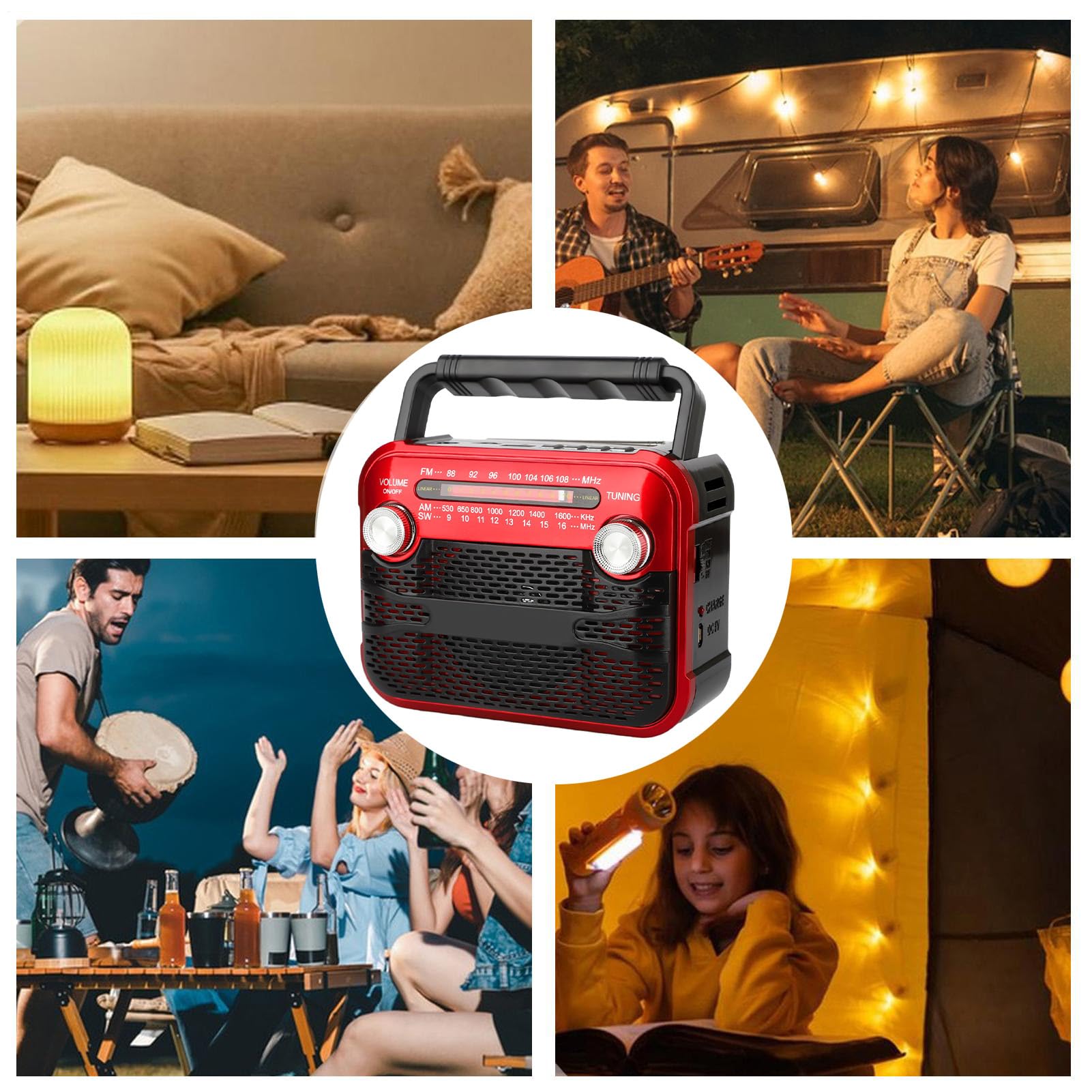 Radio survivalowe, radio solarne 3 W z FM/AM/OC1-6/USB/karta MicroSD/, Multiband FM/AM/OC1-6 z USB/TF/i latarka do bezpieczeństwa rodzinnego i alarmu pogodowego
