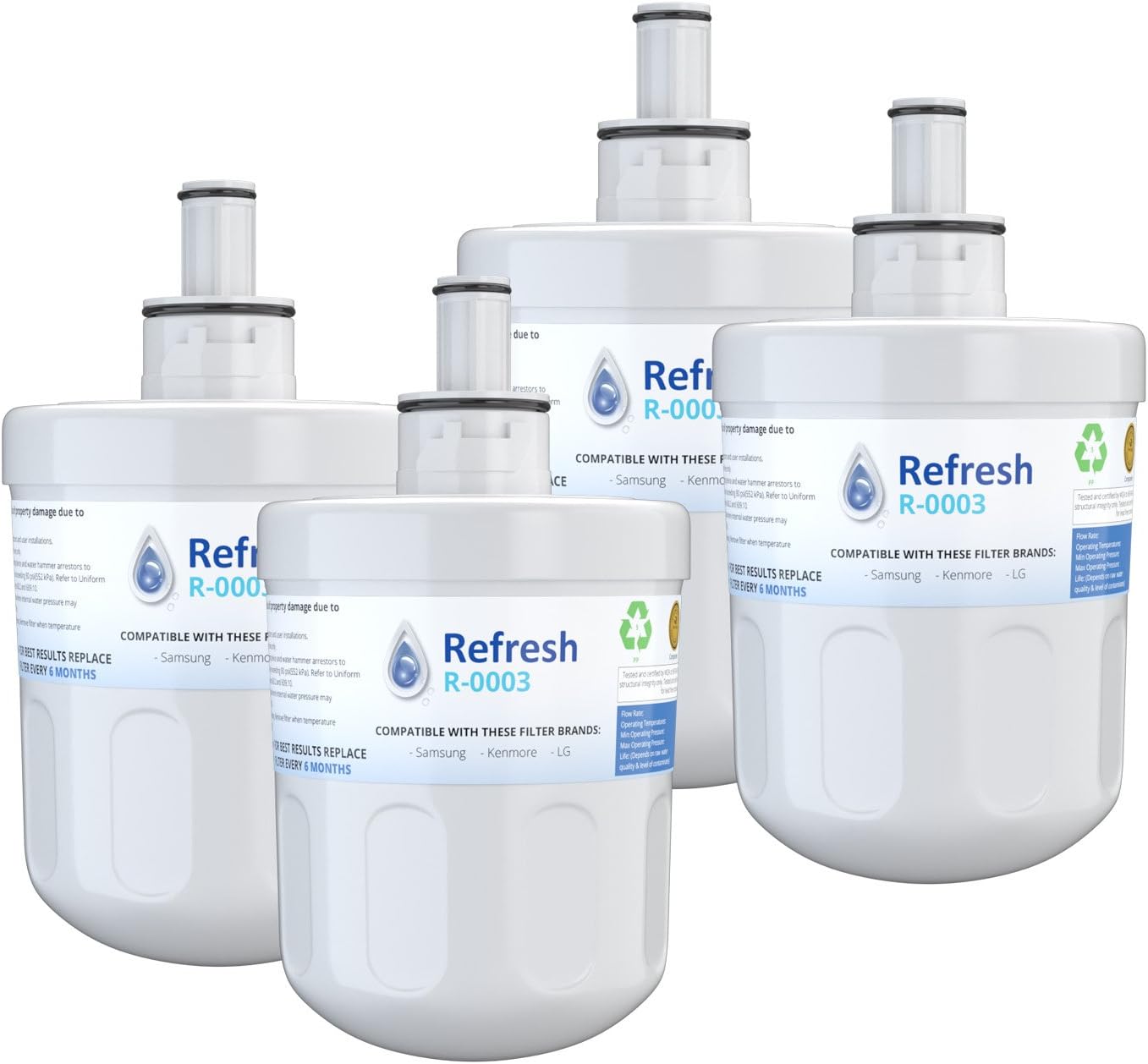 Refresh Replacement for Samsung Aqua-Pure Plus DA29-00003G, DA29-00003A, DA2900002B, DA2900003, DA2900003F, DA290002, HAFCU1, HAFIN2 and Waterdrop WD-DA-29-00003G Refrigerator Water Filter (4 Pack)