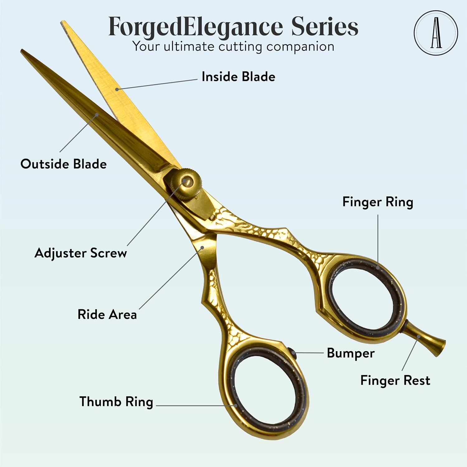 ANDUSTRIAL - Professional Hair Cutting Scissors/Shears For Men/Women/Home/Salon - Premium High Carbon Steel Quality - Smooth And Sharp - Double Notch - 5.5 Inch, Gold