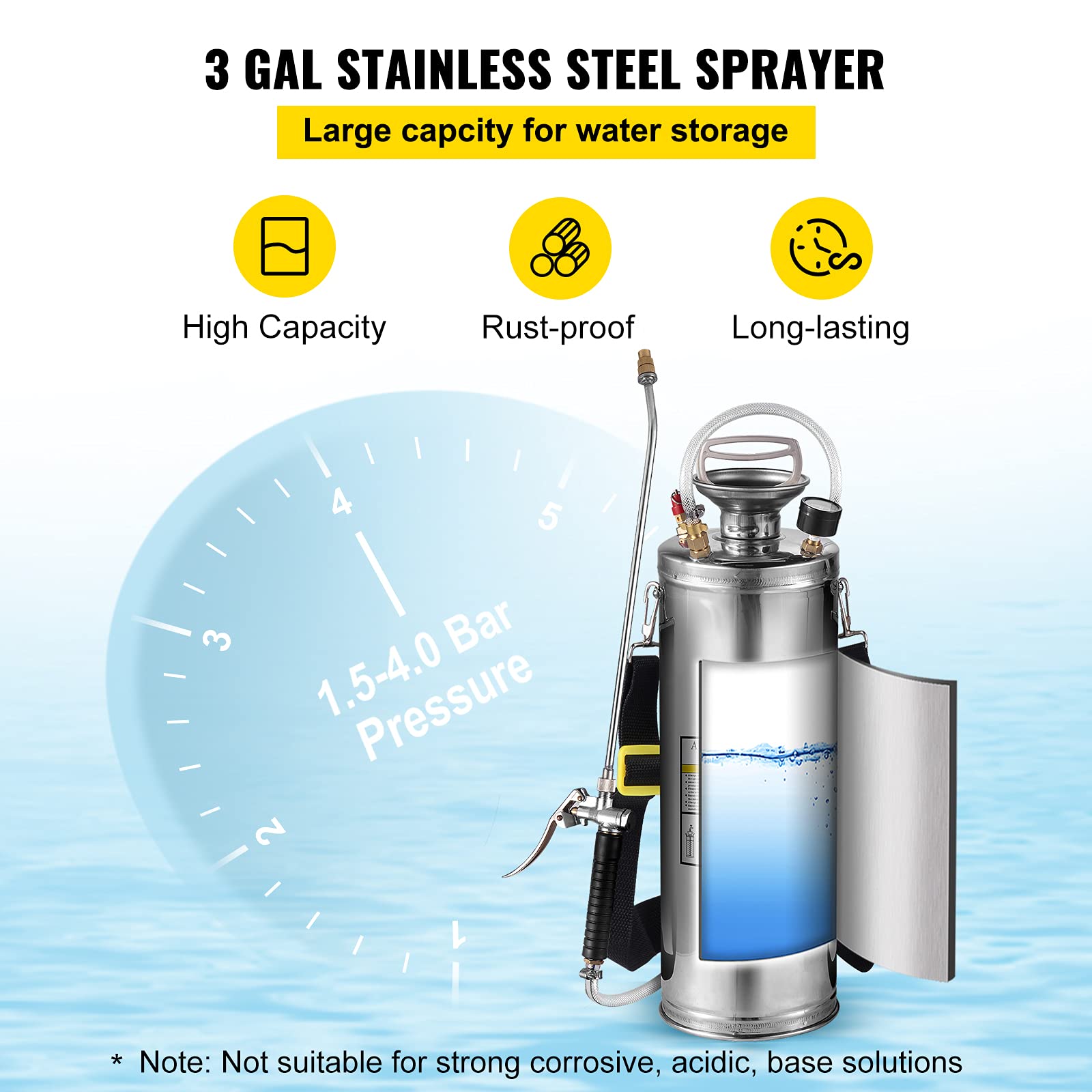 Happybuy Pulverizador a Presión de Alto Rendimiento de 13 L Herramientas de Agua para Jardinería Acero Inoxidable Plverizador Manual de la Bomba Pulverizador