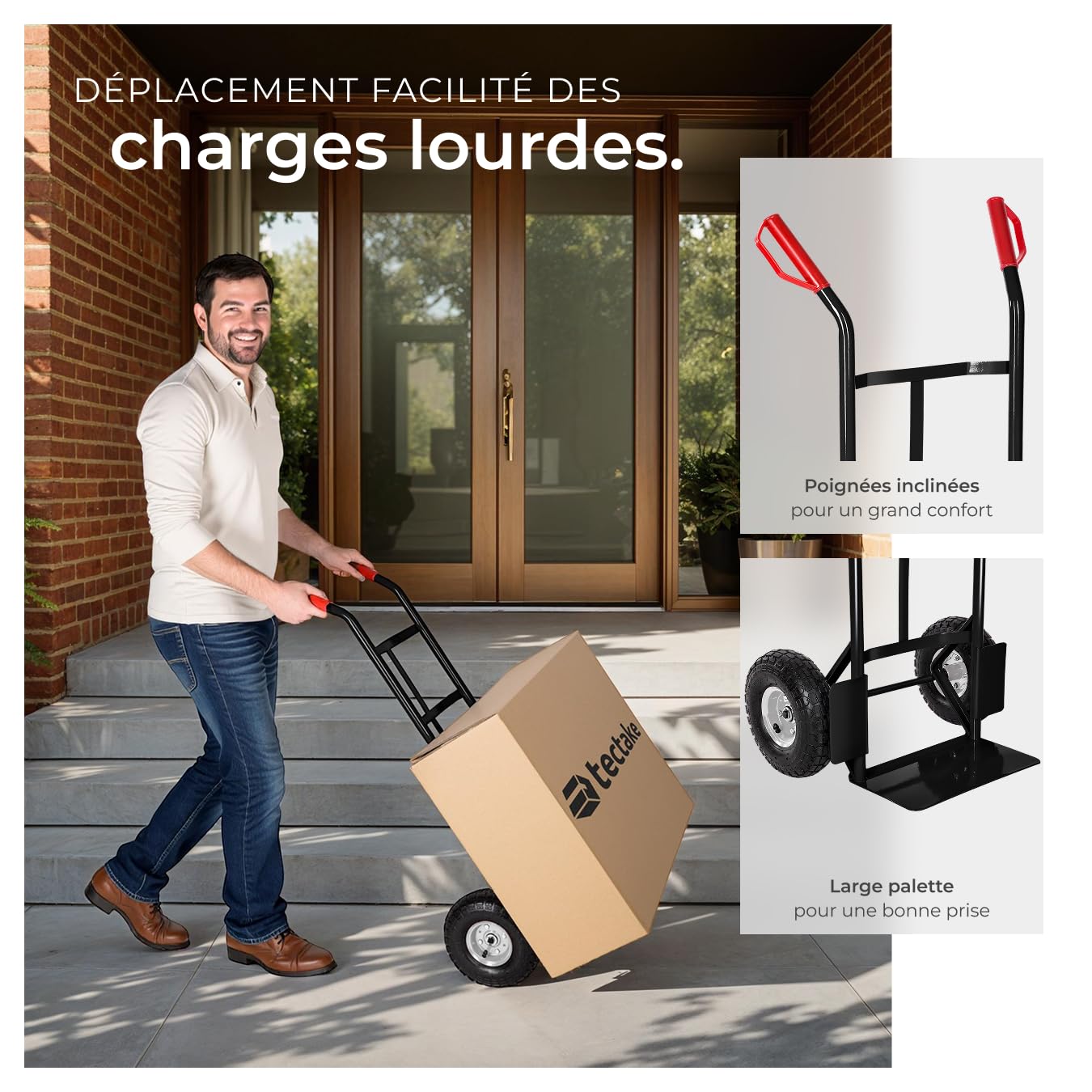 tectake® Diable Chariot de Transport Max. 200kg Pneus Tout Terrain Solides Diable demenagement escalier manutention Kit déménagement pour Maison Bureau Salon Professionnel Voyages