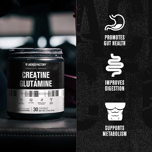 Miniatura 7 de Jacked Factory Creatina + glutamina - Suplemento de creatina con L-glutamina para recuperación muscular, crecimiento muscular, mayor fuerza, mayor