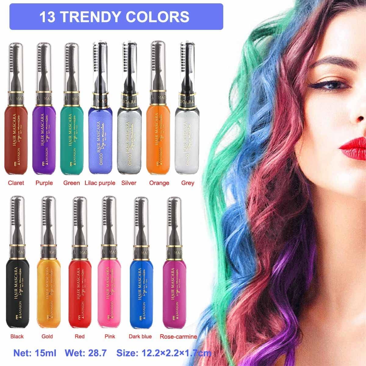 13 sztuk kredy do włosów, zmywalny grzebień, zestaw tymczasowych tuszów do rzęs, 13 kolorów, kolor włosów na Halloween, karnawał, Cosplay, imprezę, Boże Narodzenie, Halloween, urodziny