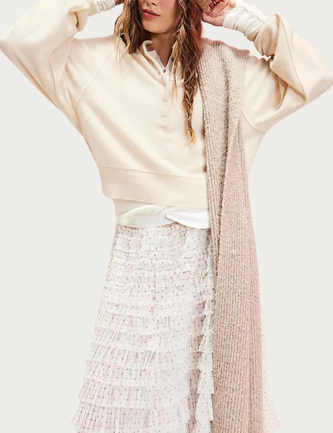 Esmeling Women Casual Button Front Sweater Henley Neck Long Sleeve Knitwear Solid Cropped Pullover Sweater - Image 6